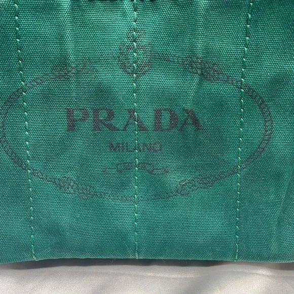 Authentic PRADA Canapa Tote with Gold Hardware & Crossbody Strap - Green Canvas - Picture 3 of 13